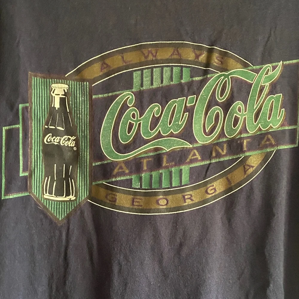 Coca Cola Navy Graphic “Always Atlanta” Fringe Hem XL Tee - Picture 2 of 8
